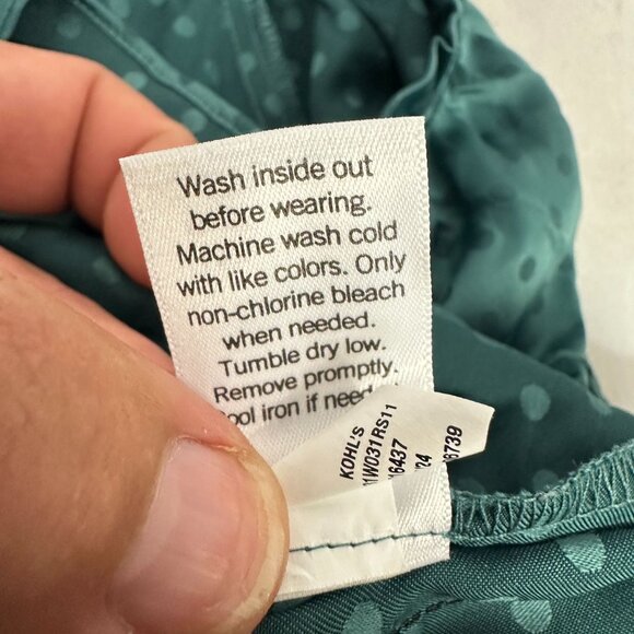 LC Lauren Conrad Green Polka Dot Blouse Size XL Long Sleeve Lightweight Top - Picture 5 of 5